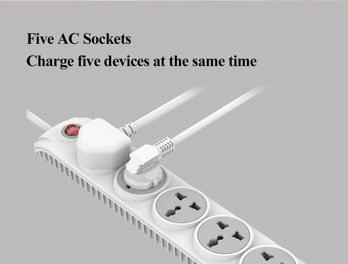 HUNTKEY - SZN501 5 Port 3 Pin Power Strip with Surge protection